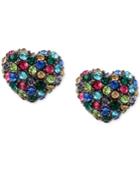 Betsey Johnson Hematite-tone Multi-crystal Heart Stud Earrings