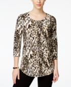 Jm Collection Three-quarter-sleeve Animal-print Tee, Only At Macy's