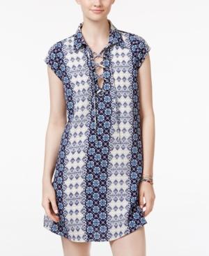 Trixxi Juniors' Printed Lace-up Shift Dress