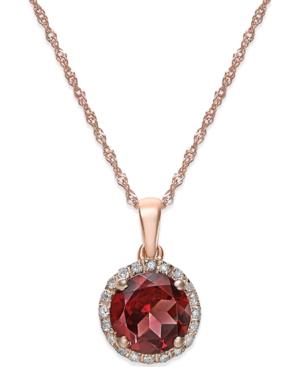 Garnet (1-1/2 Ct. T.w.) And Diamond Accent Pendant Necklace In 14k Rose Gold