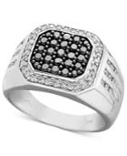 Men's Black And White Diamond Square Ring In Sterling Silver (1 Ct. T.w.)