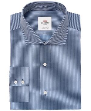 Ben Sherman Men's Slim-fit Navy Dobby Stripe Dress Shirt