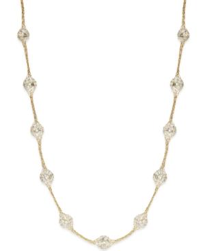 14k Gold Necklace, Metallic Thread Crystal Station Necklace