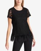 Dkny Lace Feather-trim Top