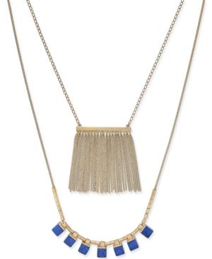Gold-tone Fringe And Stone Layer Necklace