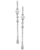Arabella Cultured Freshwater Pearl (7mm) & Swarovski Zirconia Linear Drop Earrings In Sterling Silver
