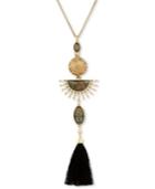 Lucky Brand Gold-tone Multi-stone Sunburst & Tassel Pendant Necklace