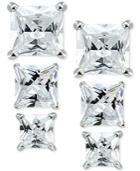 Giani Bernini 3-pc. Set Cubic Zirconia Square Stud Earrings In Sterling Silver, Created For Macy's