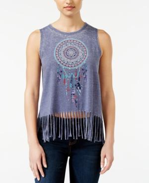 Almost Famous Juniors' Embellished Graphic Fringe Tank Top
