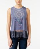 Almost Famous Juniors' Embellished Graphic Fringe Tank Top