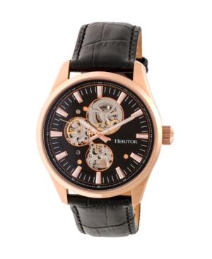 Heritor Automatic Stanley Rose Gold & Black Leather Watches 43mm