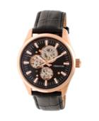 Heritor Automatic Stanley Rose Gold & Black Leather Watches 43mm