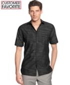 Alfani Black Warren Solid Short Sleeve Textured Shirt
