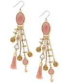 Lucky Brand Gold-tone Multi-stone & Pink Tassel Drop Earrings, A Macy's Exclusive Style