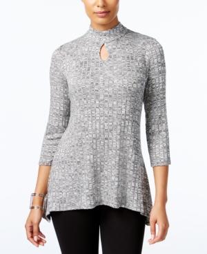 Ny Collection Petite Mock-neck Marled Keyhole Top