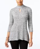 Ny Collection Petite Mock-neck Marled Keyhole Top