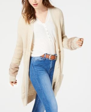 Jessica Simpson Juniors' Jennifer Mixed-knit Faux-fur Cardigan