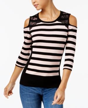 Bcx Juniors' Cold-shoulder Striped Sweater