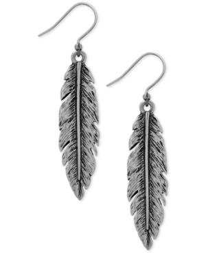 Lucky Brand Silver-tone Feather Drop Earrings