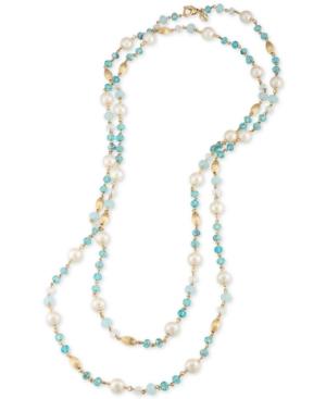 Carolee Gold-tone Imitation Pearl And Blue Beaded Long Length Necklace