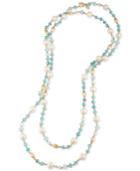 Carolee Gold-tone Imitation Pearl And Blue Beaded Long Length Necklace