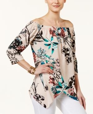 Eci Off-the-shoulder Handkerchief-hem Top