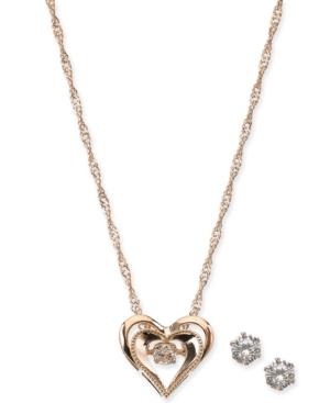 Charter Club Rose Gold-tone Crystal Dancing Heart 18 Pendant Necklace & Stud Earrings