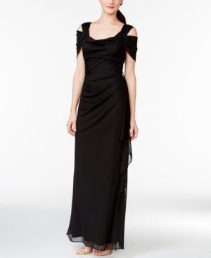 R & M Richards Cold-shoulder Draped Gown