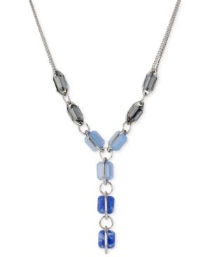 Kenneth Cole New York Silver-tone Blue And Black Faceted Stone Lariat Necklace