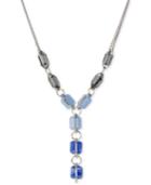 Kenneth Cole New York Silver-tone Blue And Black Faceted Stone Lariat Necklace