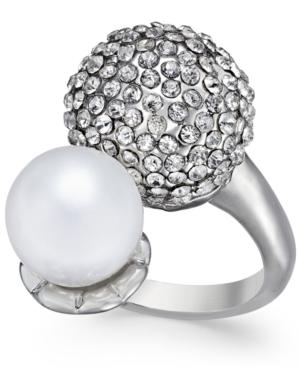 Inc International Concepts Silver-tone Pave Dome And Imitation Pearl Ring, Only At Macy's