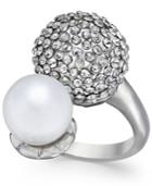 Inc International Concepts Silver-tone Pave Dome And Imitation Pearl Ring, Only At Macy's
