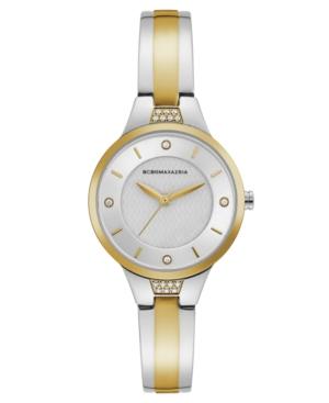 Bcbg Maxazria Ladies Two Tone Bangle Bracelet Watch With Silver Dial, 32mm