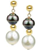 Cultured Baroque Freshwater Pearl (11-12mm) And Tahitian Pearl (8-9mm) Drop Earrings In 14k Gold