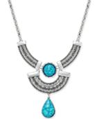 Silver-tone Turquoise-look Half-moon Pendant Necklace