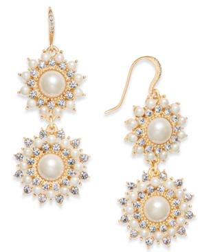 Charter Club Gold-tone Imitation Pearl & Crystal Double Drop Earrings, Created For Macy's