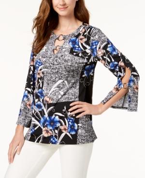 Jm Collection Printed Hardware-embellished Top, Created For Macy's