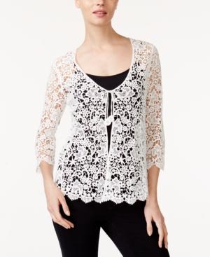 Alfani Petite Cotton Crochet-lace Cardigan, Created For Macy's