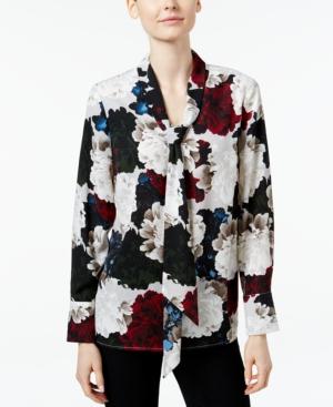 Charter Club Floral-print Tie-neck Blouse, Only At Macy's