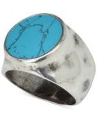 Degs & Sal Men's Onyx (12-3/4mm) Hammered Ring In Sterling Silver (also In Stablized Turquoise)