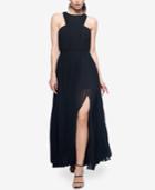 Fame And Partners Pleated Overlay Dress With Front Slit
