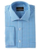 Tasso Elba Men's Classic/regular Fit Non-iron Aqua Herringbone Gingham French Cuff Dress Shirt, Only At Macy's