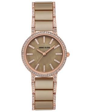 Anne Klein Women's Khaki Ceramic And Rose Gold-tone Bracelet Watch 34mm