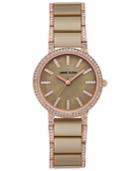 Anne Klein Women's Khaki Ceramic And Rose Gold-tone Bracelet Watch 34mm