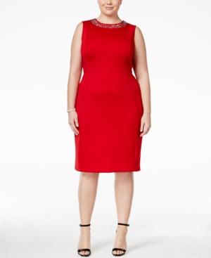 Calvin Klein Plus Size Embellished Neckline Sheath Dress