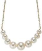 14k Gold Graduated Cultured Freshwater Pearl Frontal Necklace (5.5mm To 9.5mm)