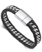 Sutton By Rhona Sutton Men's Stainless Steel & Leather Woven Bracelet