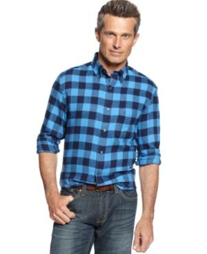 John Ashford Men's Big And Tall Long Sleeve Buffalo Check Flannel Shirt