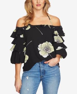 1.state Printed Ruffle-sleeve Top