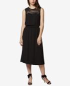 Avec Les Filles Pleated Midi Dress With Lace Yoke